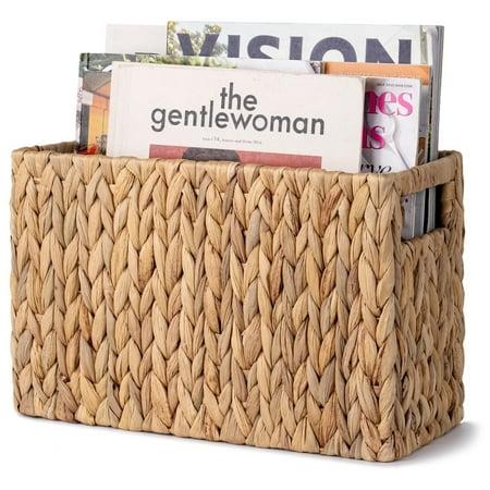 Hand-Woven Magazine Basket, Natural Water Hyacinth Magazine File Holder, Magazine Rack for Home, Office, Desk, 15&quote; X 6&quote; X 10.25&quote;