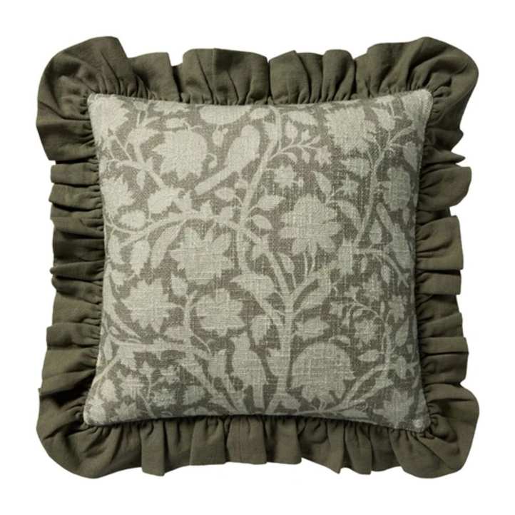 Kathleen Green Cotton Floral Throw Pillow