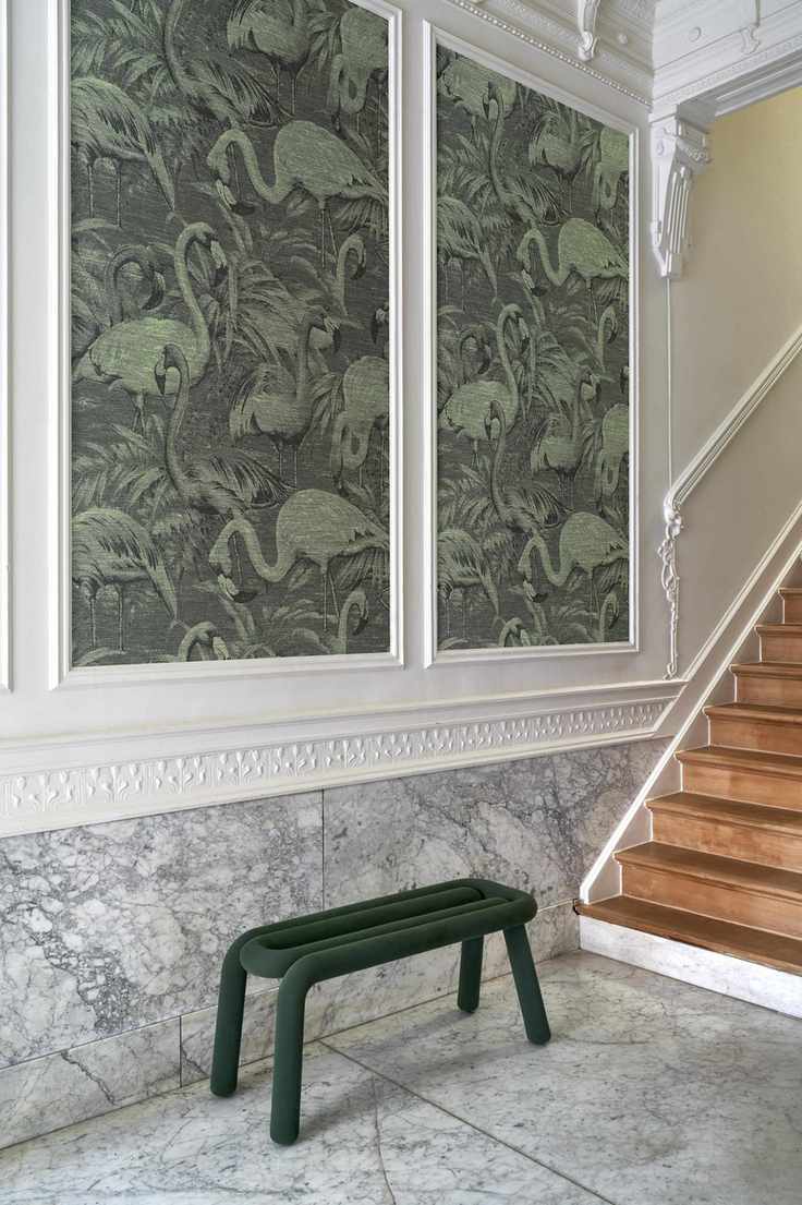 Hallway showcasing wallpaper panels