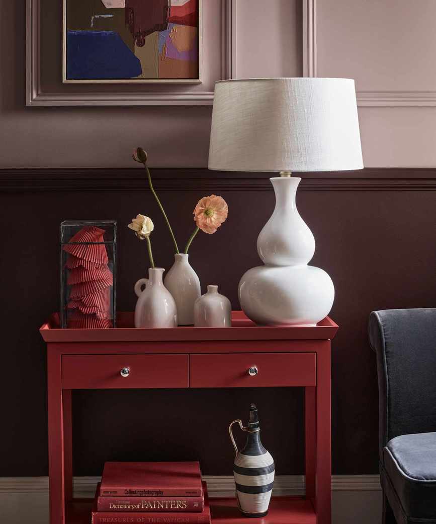 Light purple room with dark purple paneling