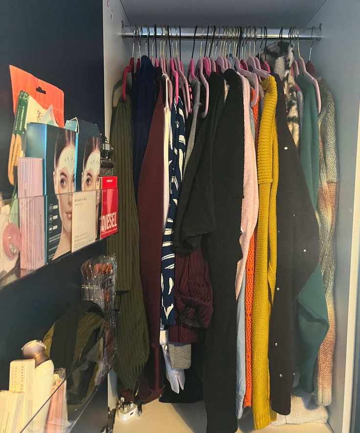 My small hanging rail before I used the Threshold Test. It is packed from one side to the other with sweaters, knitted tops and blouses