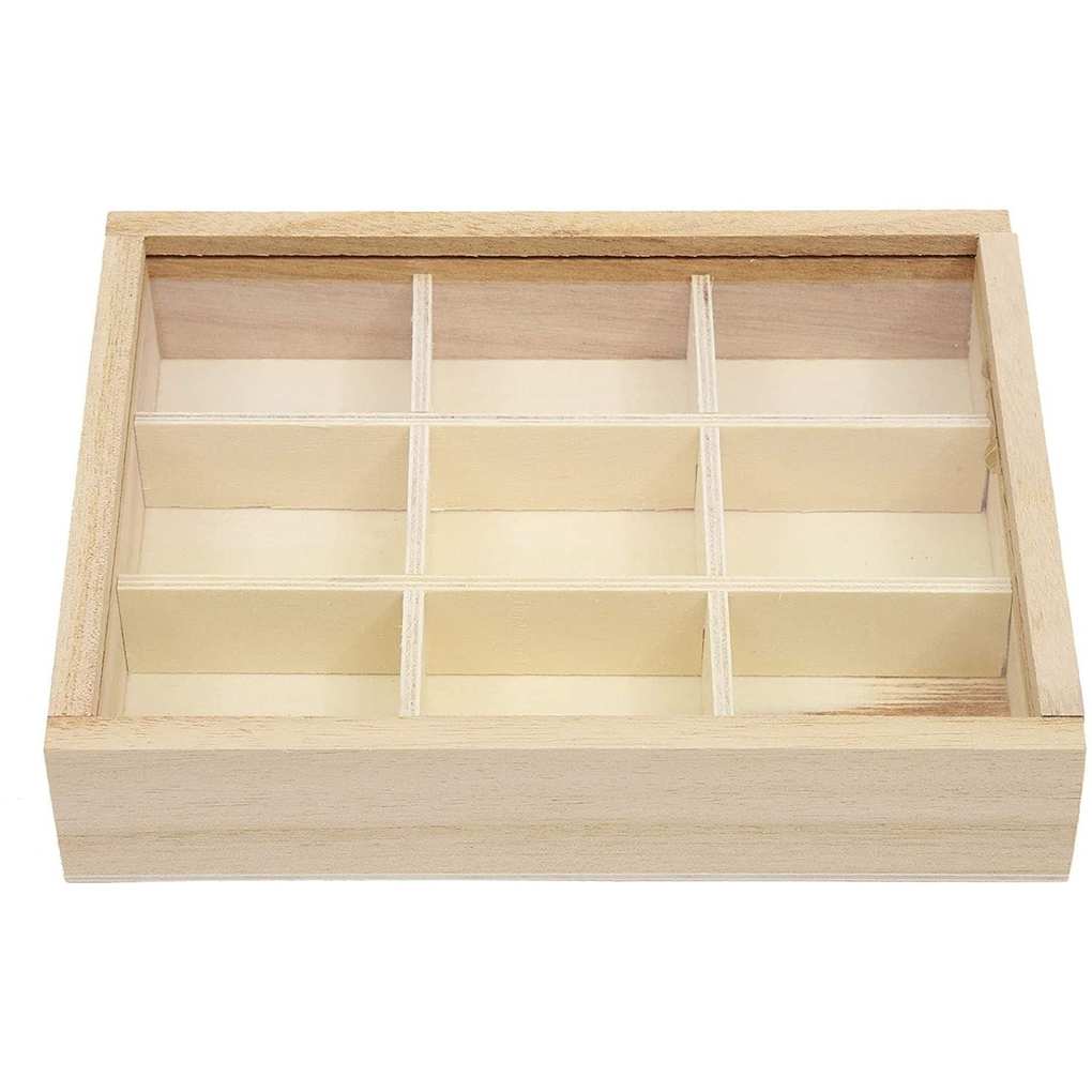 Wooden Boxes With Lids, 9 Compartment Storage Box (6.75 X 5.1 In, 2 Pack)