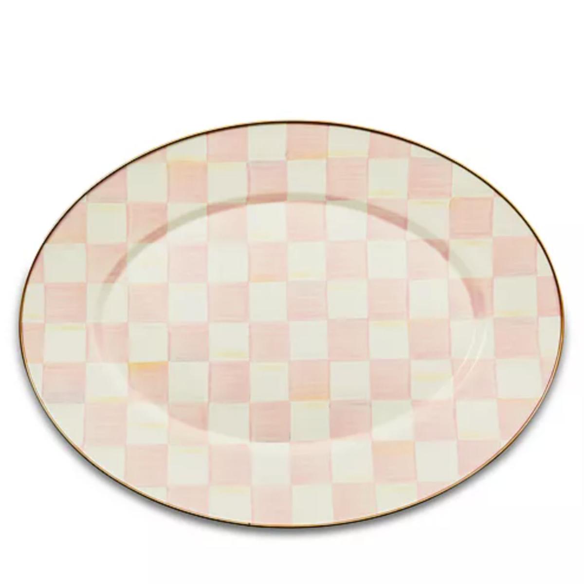 Pink and white check serving platter