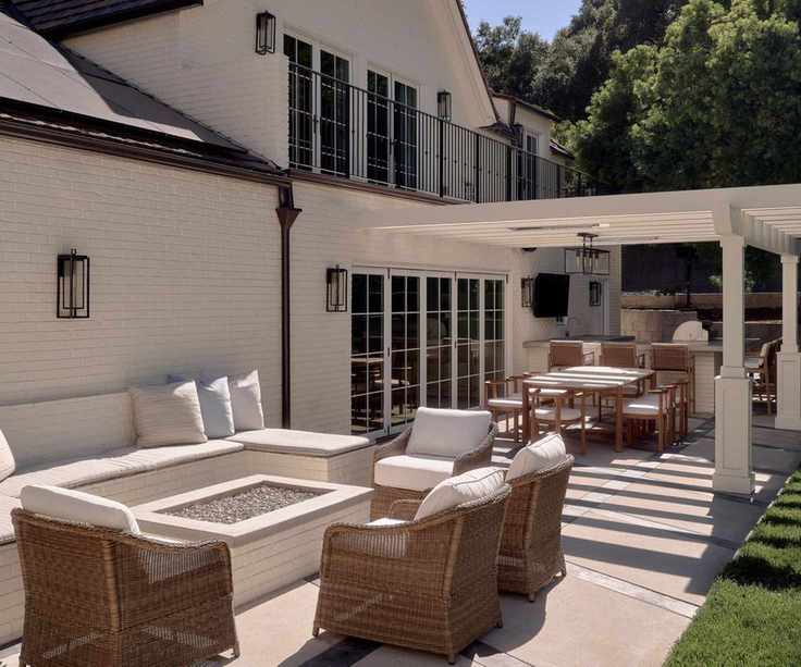 outdoor living space with white minimalist palette