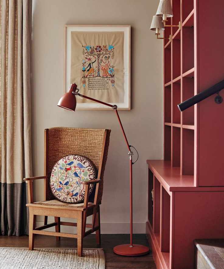 Living room with stylish wooden furniture