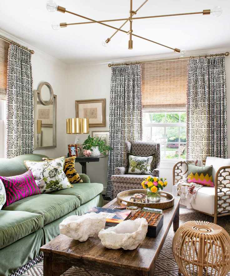 A maximalist, brightly-colored living room