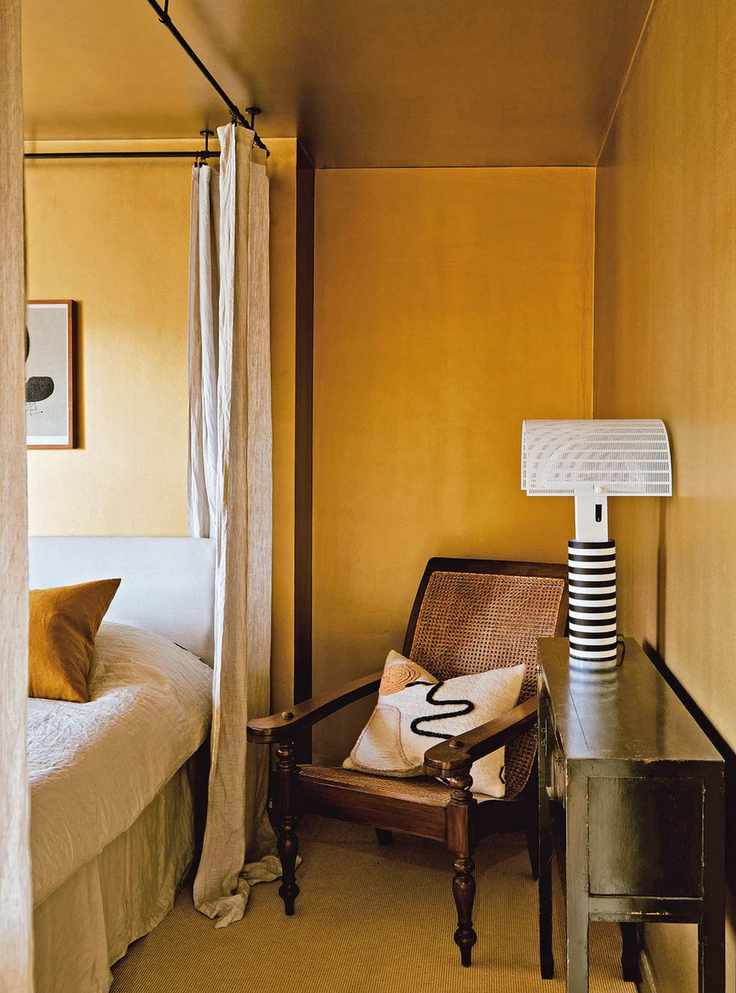 Elegant gold bedroom with a golden ceiling