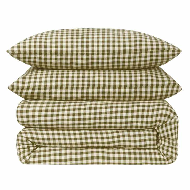 Folded Piglet in Bed green gingham bedding set