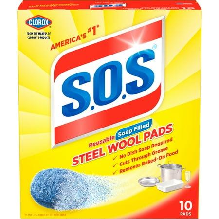 S.o.s Steel Wool Dish Scrubber Pads, 10 Pack