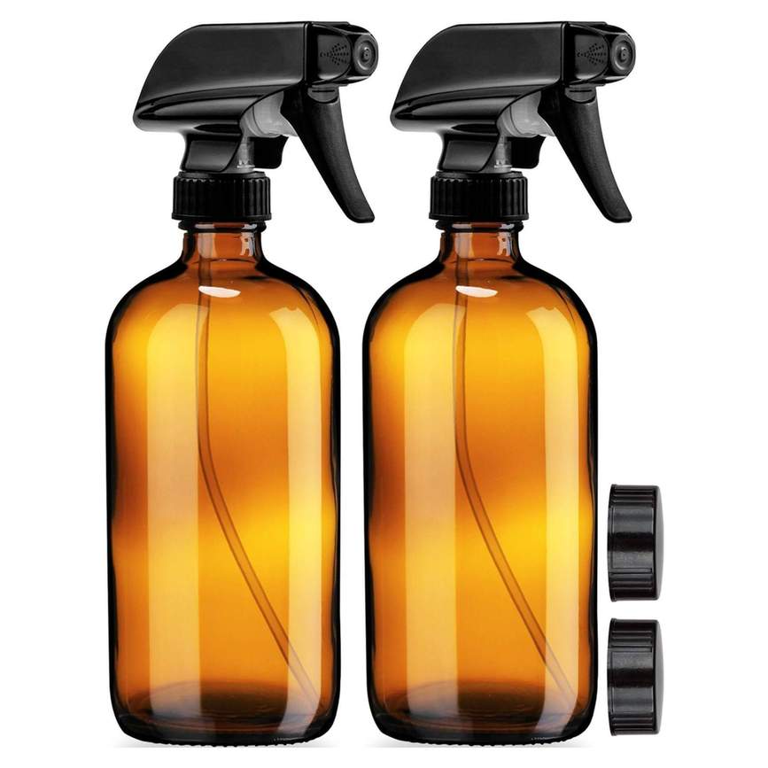 Empty Amber Glass Spray Bottles - 2 Pack - Large 16oz