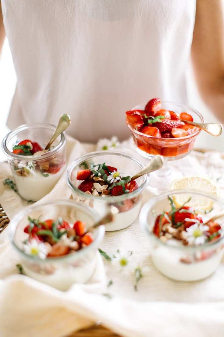 vanilla strawberry panna cotta on tray