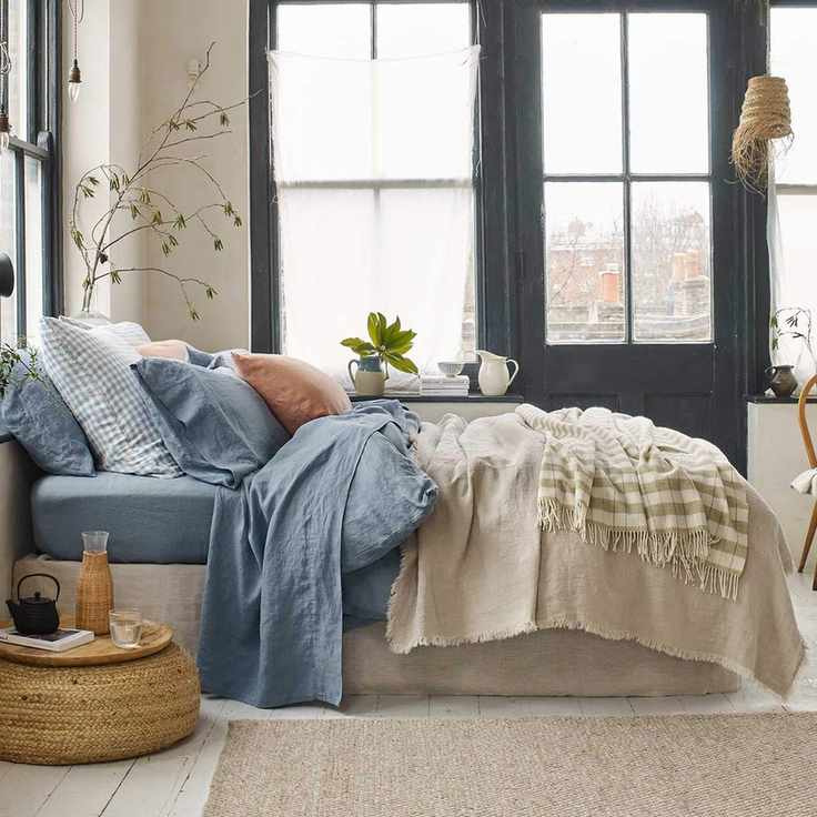 Linen bedding in pale blue