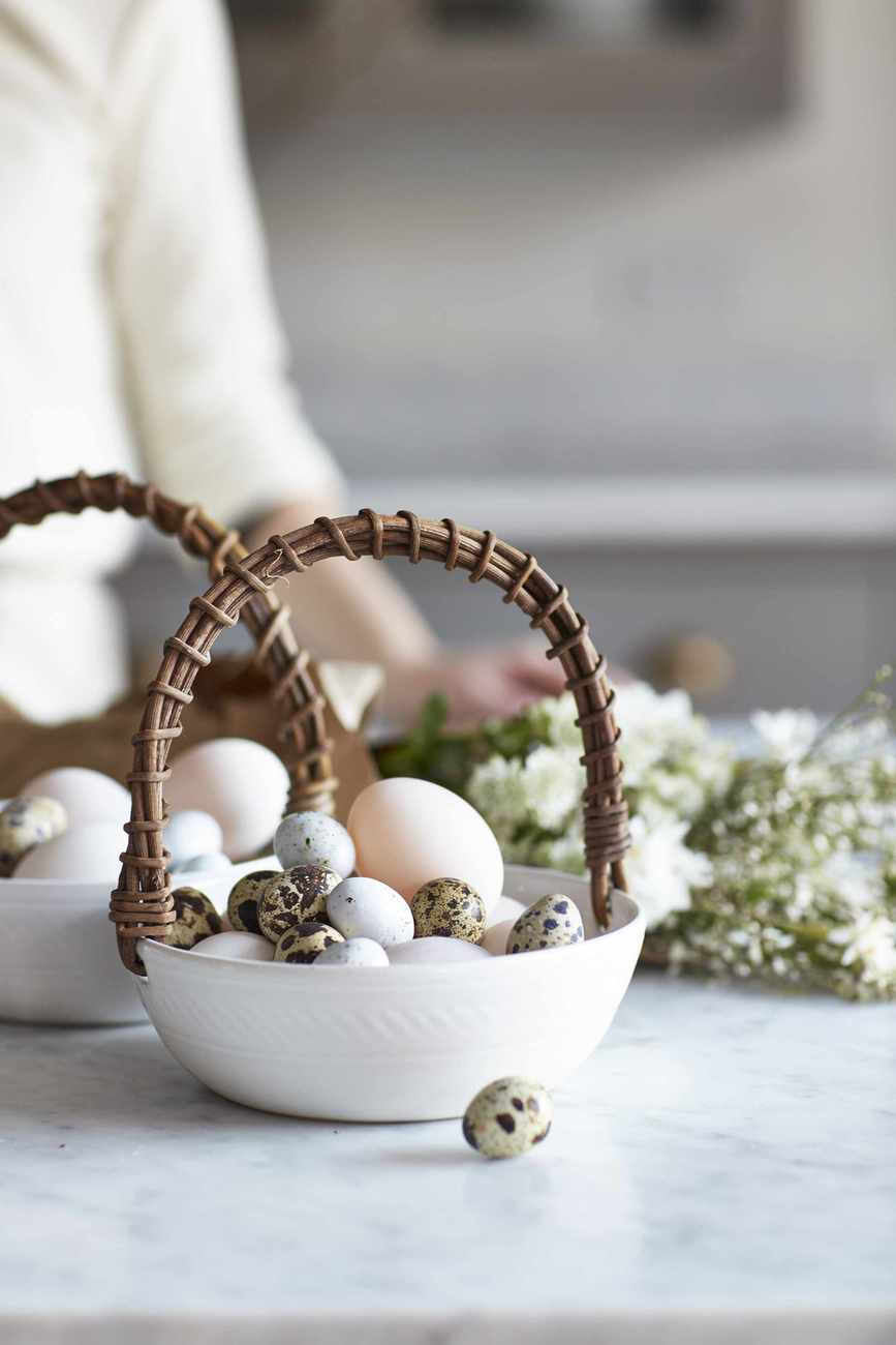 painted easter eggs in a basket