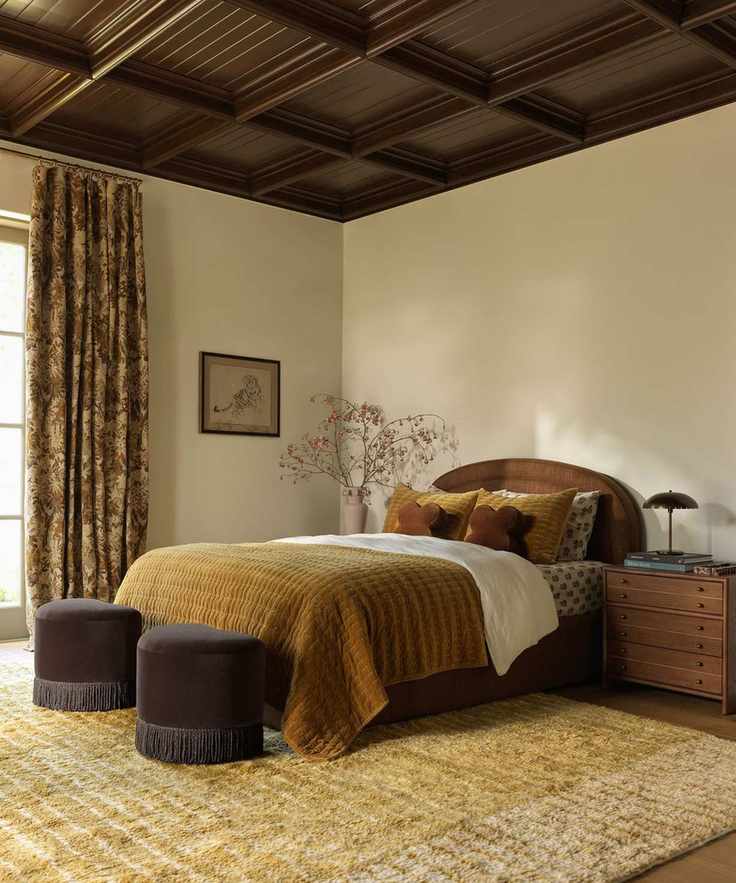 cozy bedroom with ochre tones