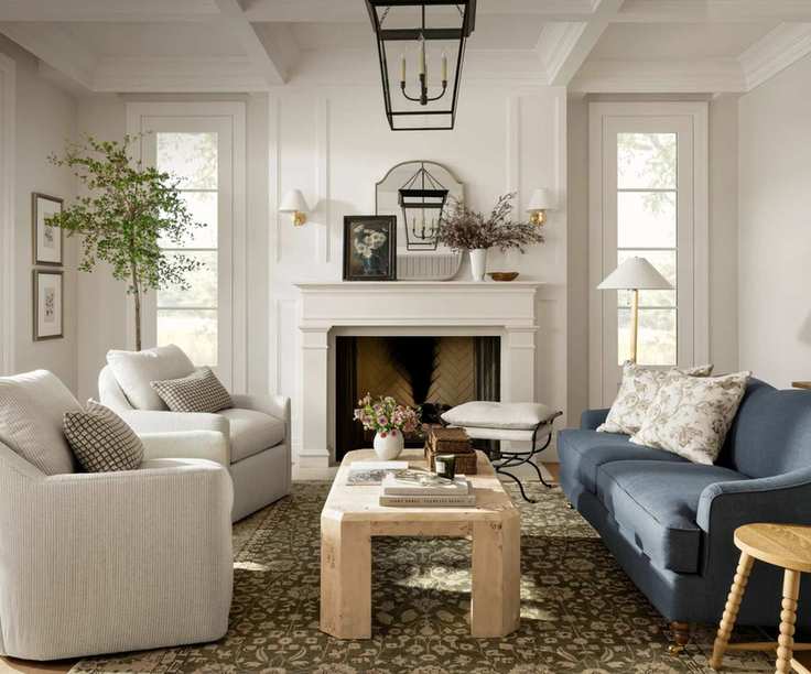 stylish coastal summer living room with white furniture