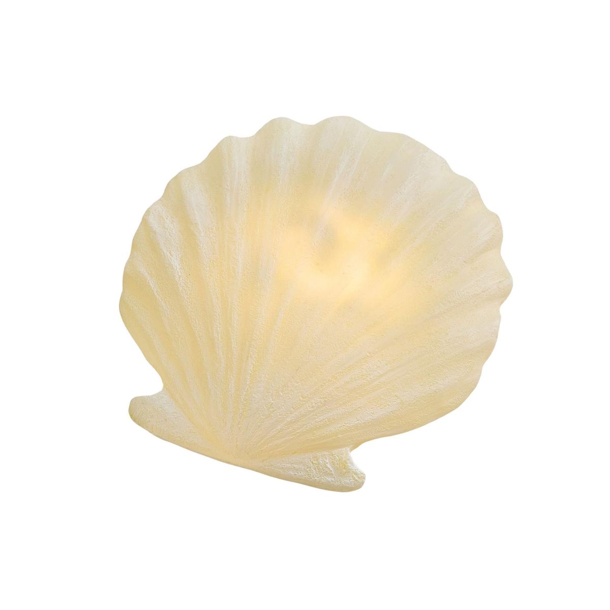 A white shell-shaped light with a glowy light.