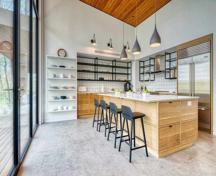 Kitchen with wood cabinets and large island