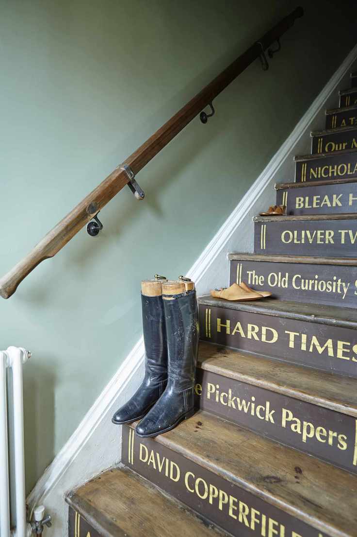 book titles on stairs in cottage staircase ideas