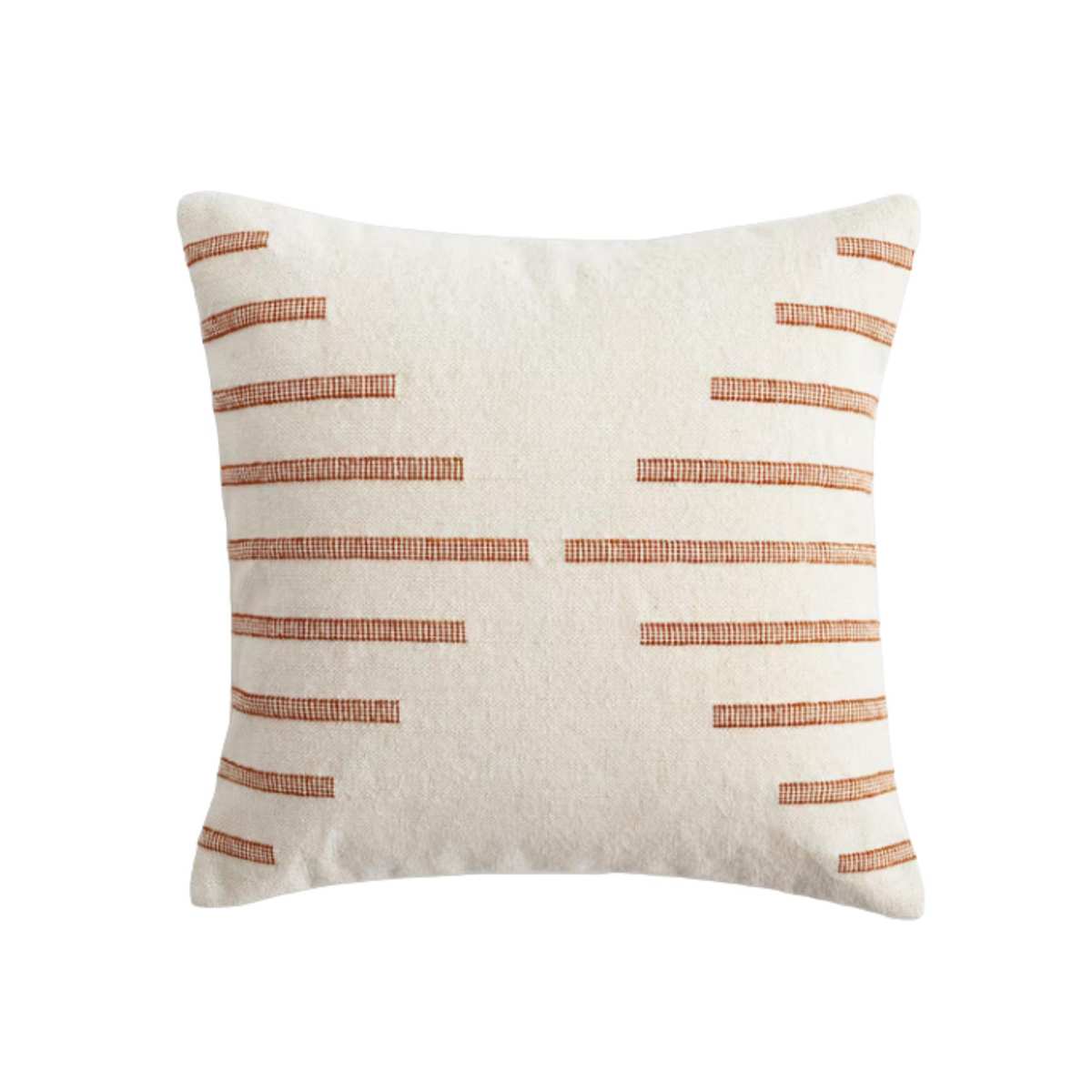 beige pillow with clay stripes