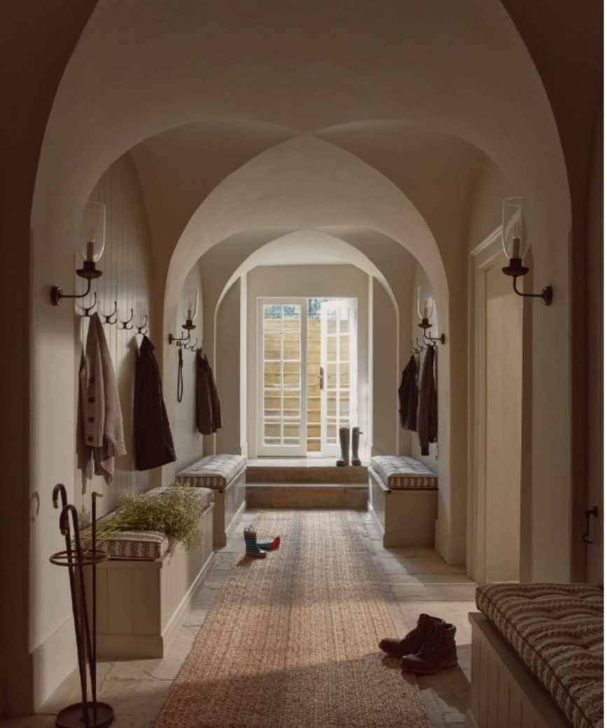A long entryway with arched roof