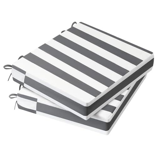 Aaaaacessories Outdoor Seat Cushions for Chairs, Waterproof, Fade-Resistant, 18" X 18" X 2", Patio Furniture Replacement Cushions, Set of 2, Gray Cabana Stripe