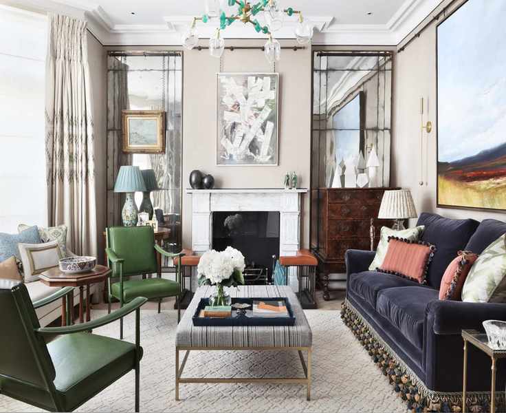 A vibrant living room with unique decor