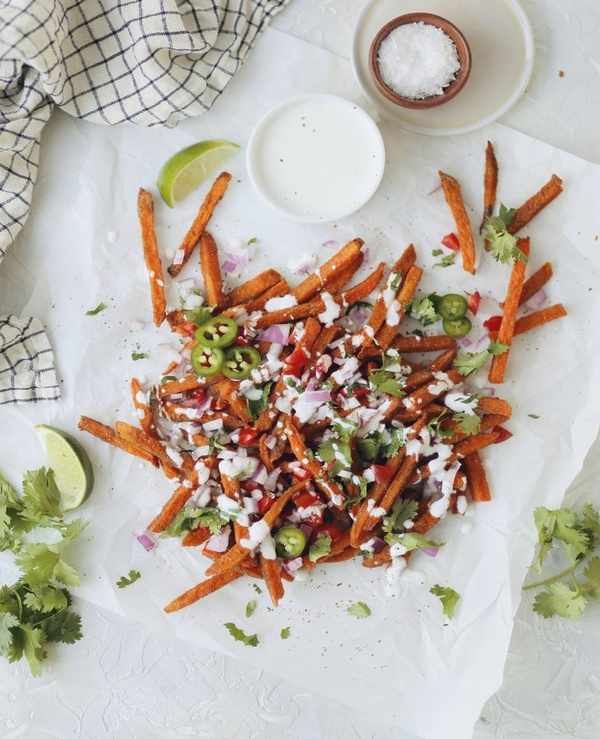samosa chaat sweet potato fries_vegan indian recipes