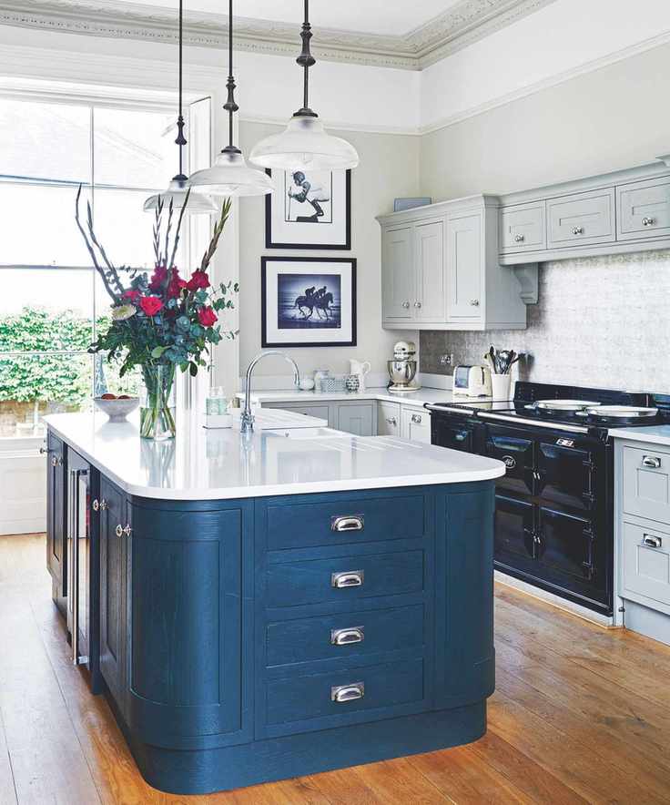 A stylish kitchen with a bouquet of flowers