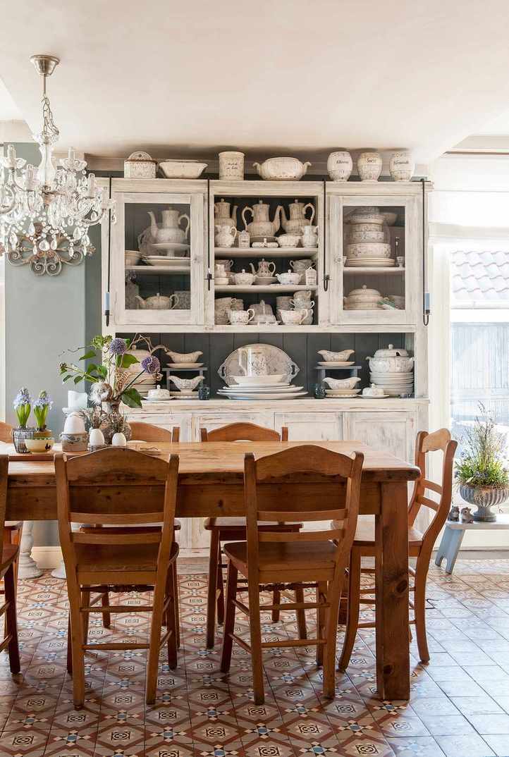 Dining room with table and chairs and dresser
