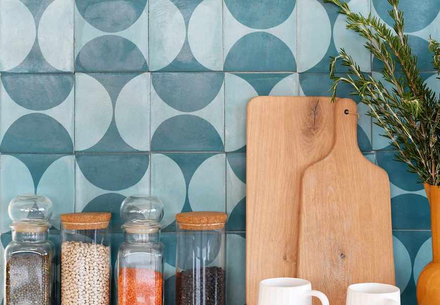 Blue reverse colored tiles featuring ovals