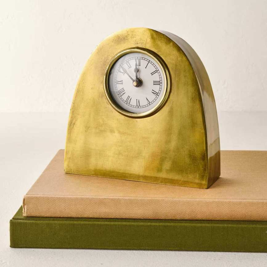 Antiqued Brass Shelf Clock
