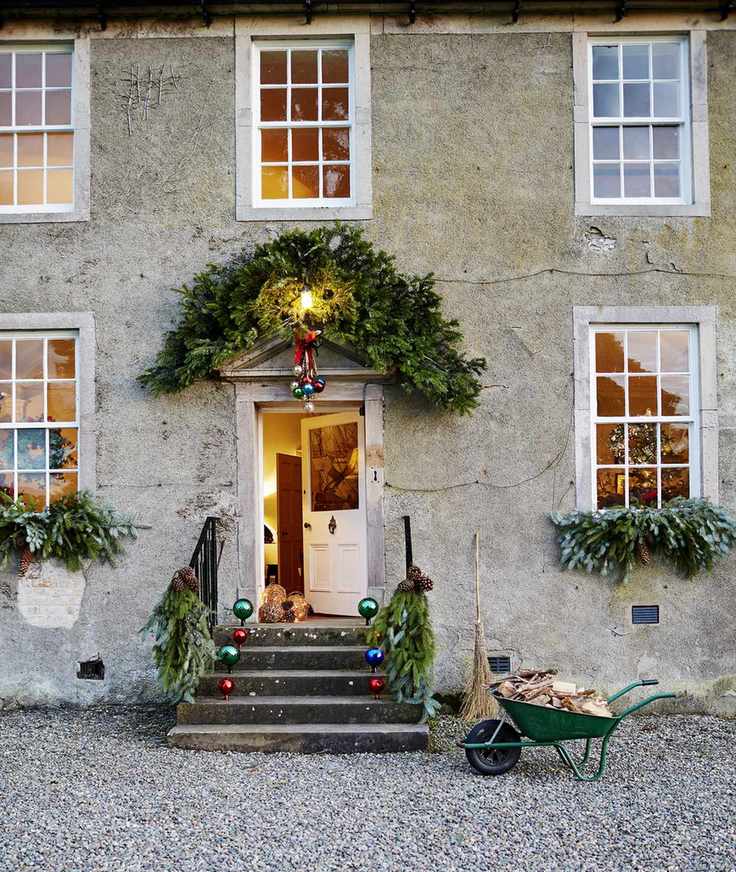 Christmas foliage framing a door