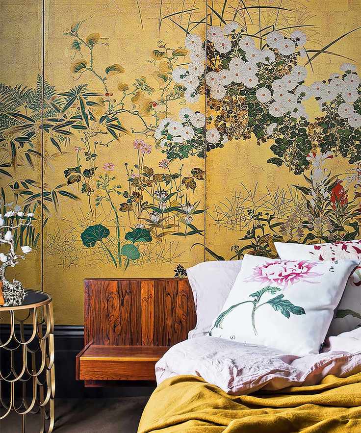 Stylish bedroom with gold accents