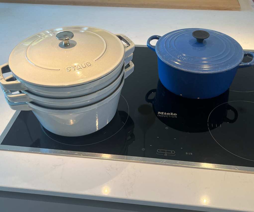Measuring the Staub stackable set against my heritage Le Creuset Dutch Oven