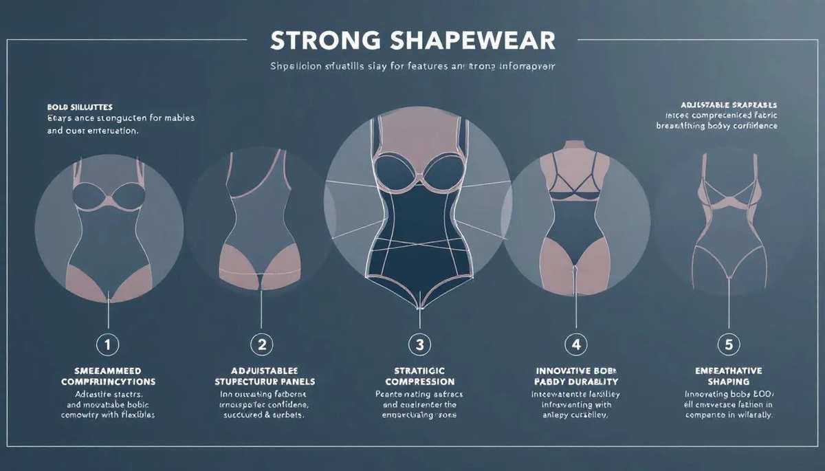 An infographic detailing key features to look for in strong shapewear.