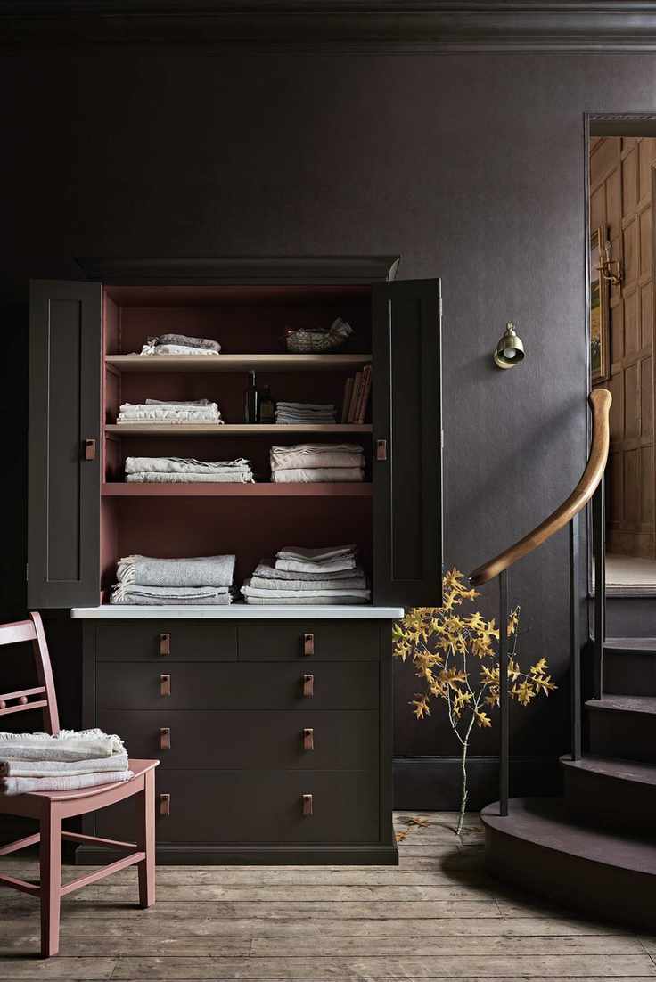 Hallway with walnut cabinet
