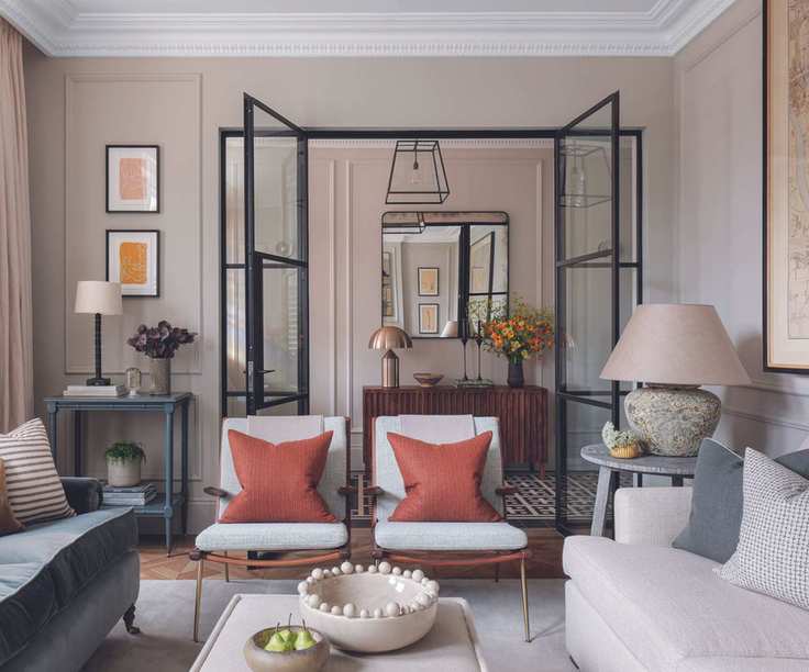 Living room looking through to entryway