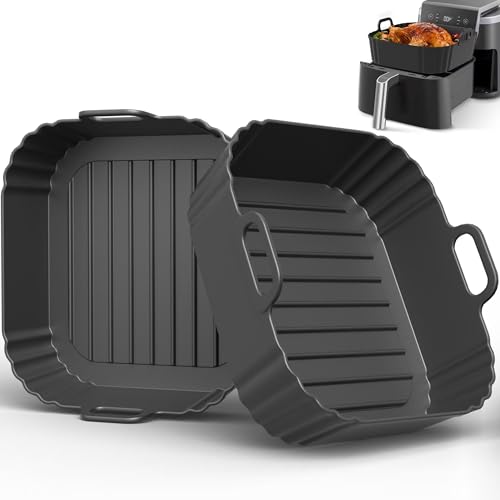 Pintaur Square Silicone Air Fryer Liners 2 Pack, Compatible With Ninja Af141 181, 8.5 Inch Air Fryer Liners for Cosori 5-6.5 Qt, Reusable Silicone Basket, Air Fryer Accessories