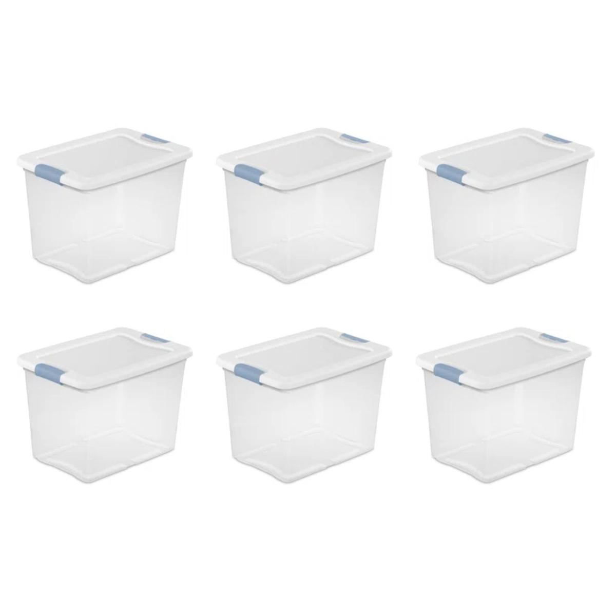 Clear plastic storage bins