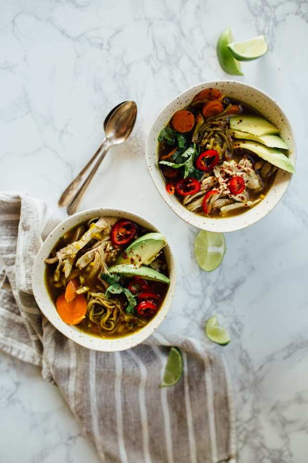 turmeric chicken immunity soup in bowls