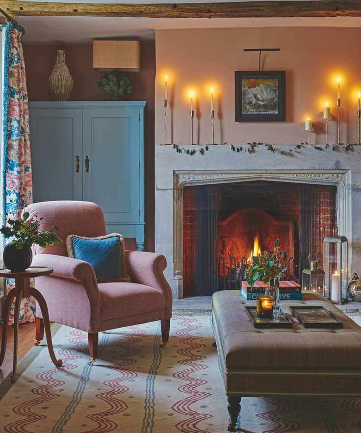 A cozy living room with a warm ambiance.