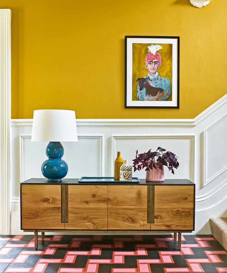 Vibrant yellow modern hallway