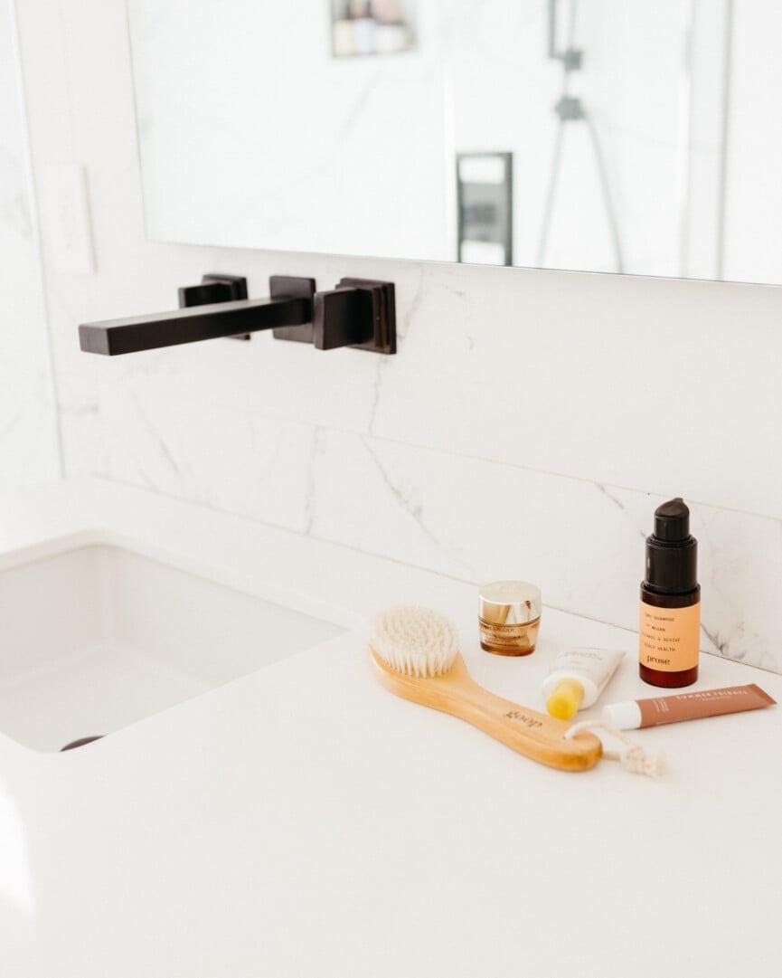 skincare, bathroom sink, megan roup's morning routine