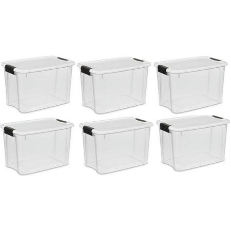 Sterilite 30-Quart Ultra Latch Storage Box W/white Lid and Clear Base (6 Pack)