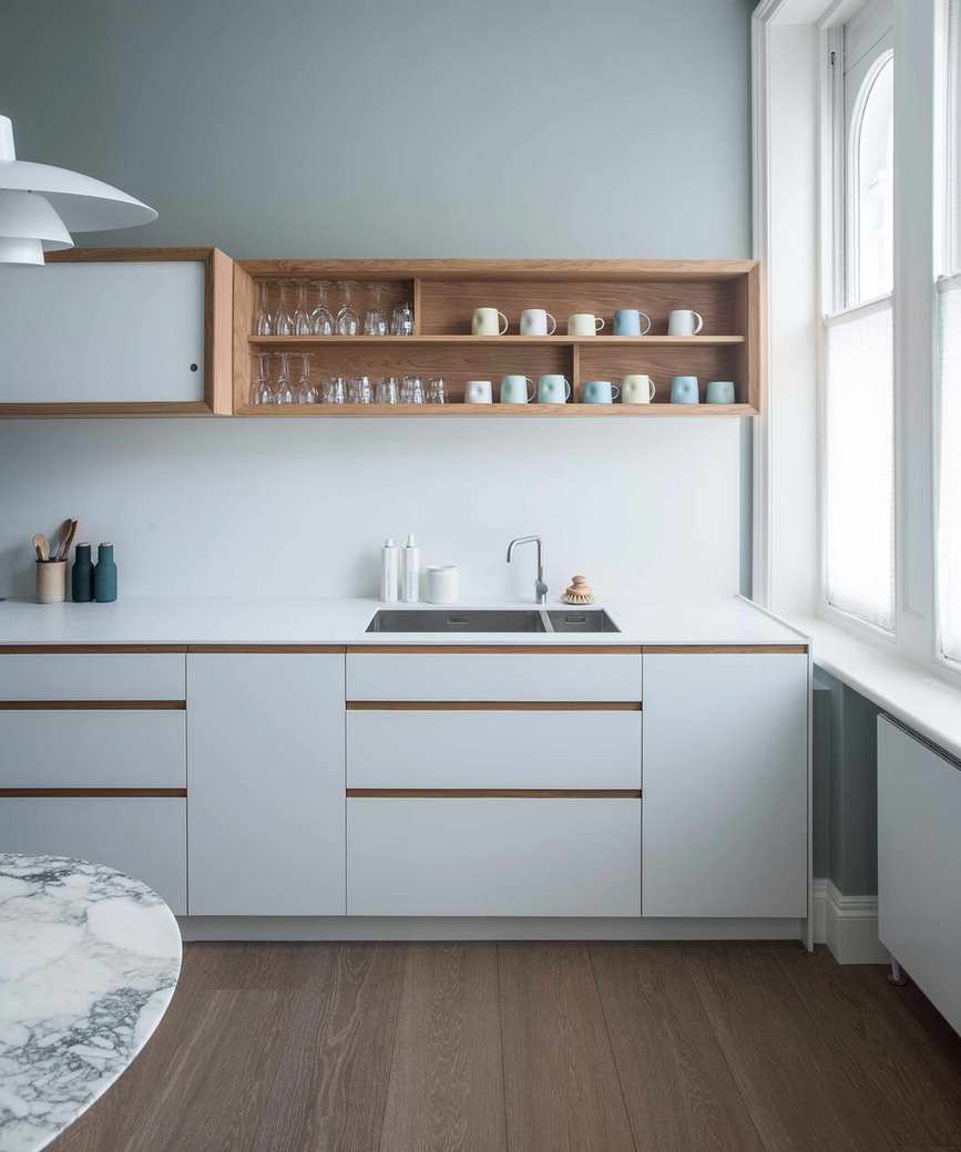Blue kitchen with sink area