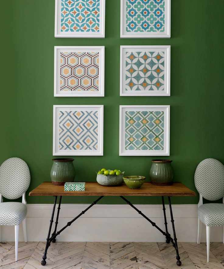 Green hallway with wood flooring
