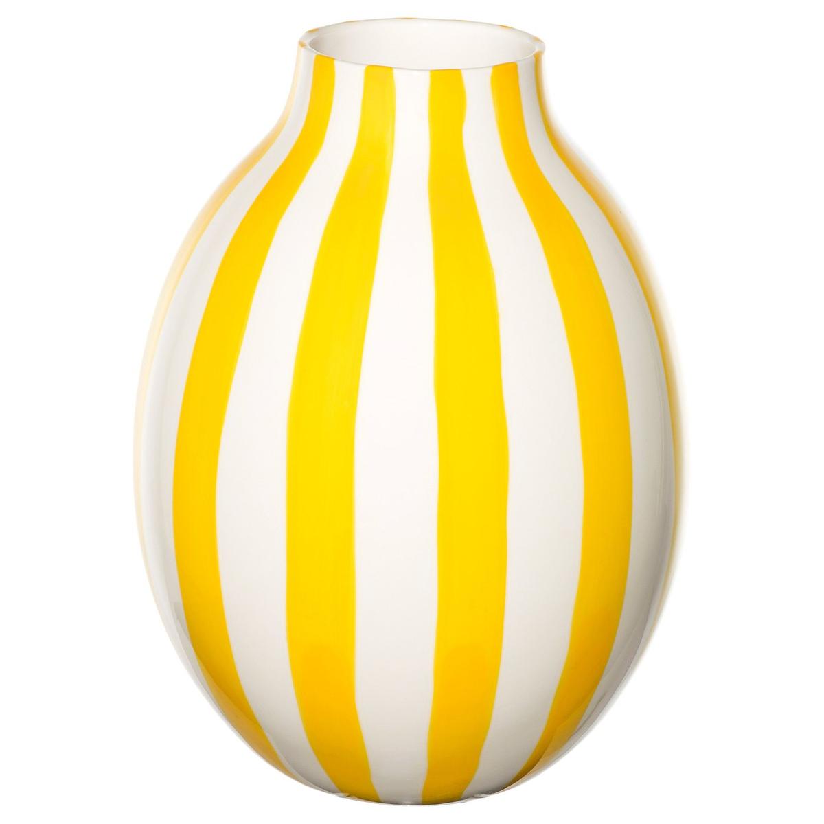 BlodbjÖrk Vase - Stripe White/yellow 9 ¾ "