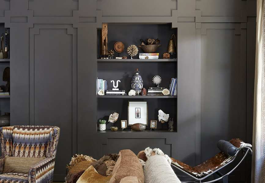 Built in shelving in living room