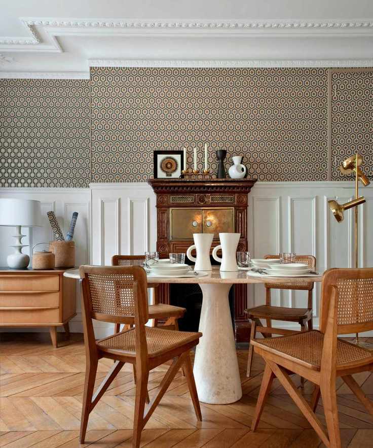 A natural wood dining room