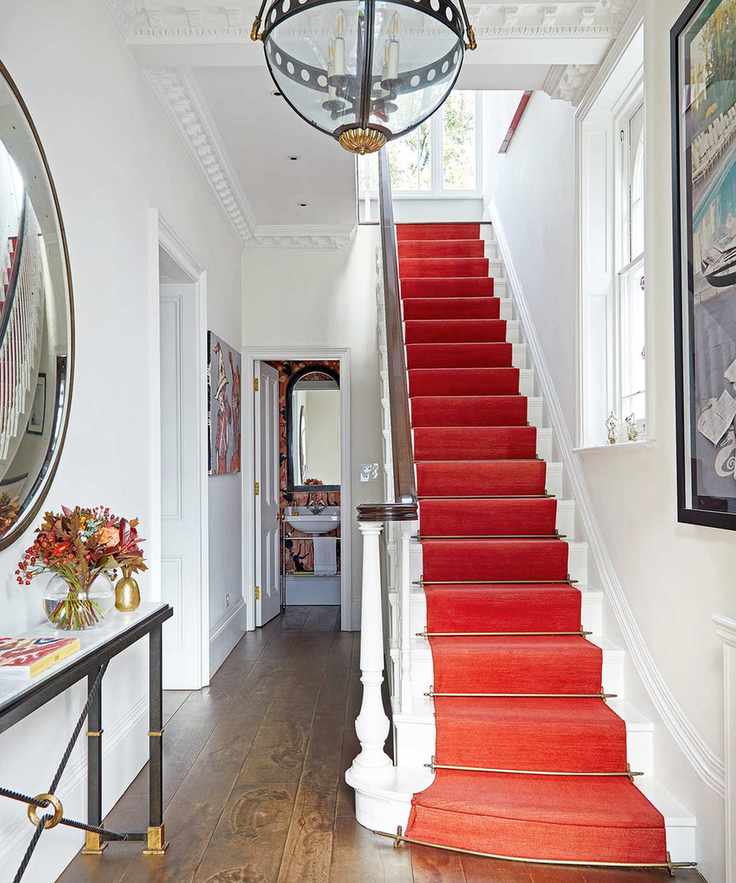 A hallway showcasing a vintage lighting fixture